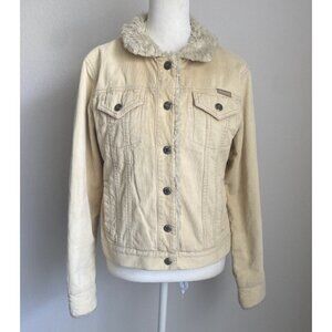 Aeropostale Women’s Small Tan Corduroy Jacket Faux Fur Trim y2k